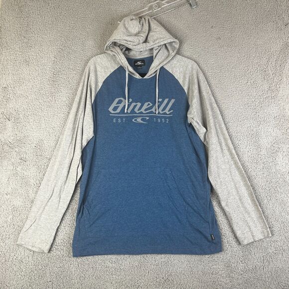 O'neill Hoodie Sweatshirt Mens Large Blue Gray Pullover Sweater Lightweight Logo - Picture 1 of 7
